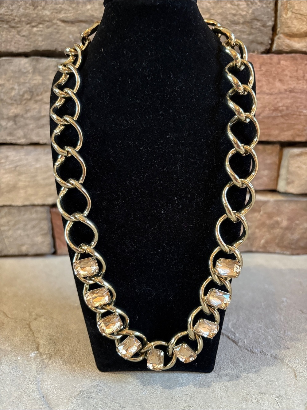 Coldwater Creek gold chunky chain necklace with rhinestones